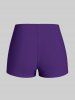 Plus Size Feather Print Crisscross Strappy Back Rings Boyshorts Tankini Swimsuit -  