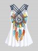 Plus Size Feather Print Crisscross Strappy Back Rings Boyshorts Tankini Swimsuit -  