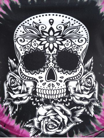 Plus Size Skull Rose Tie Dye Print Cinched Ruched Tie Boyshorts Tankini Swimsuit