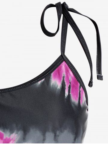 Plus Size Skull Rose Tie Dye Print Cinched Ruched Tie Boyshorts Tankini Swimsuit