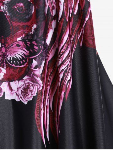 Plus Size Skull Rose Wing Print Cinched Boyshorts Tankini Swimsuit