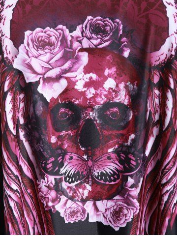 Plus Size Skull Rose Wing Print Cinched Boyshorts Tankini Swimsuit