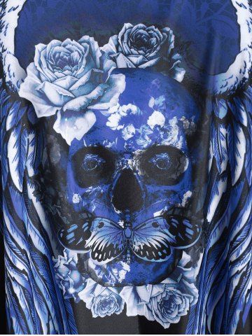 Plus Size Skull Rose Wing Print Cinched Boyshorts Tankini Swimsuit