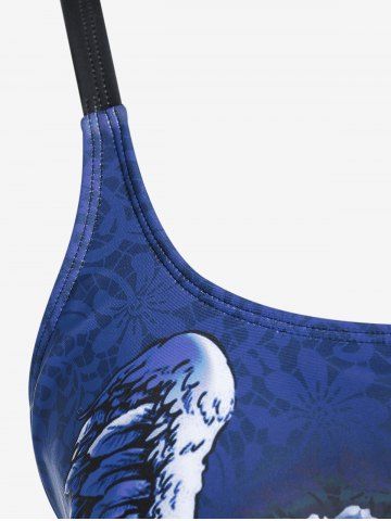 Plus Size Skull Rose Wing Print Cinched Boyshorts Tankini Swimsuit