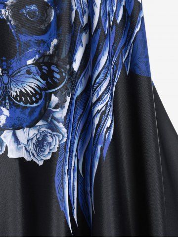 Plus Size Skull Rose Wing Print Cinched Boyshorts Tankini Swimsuit