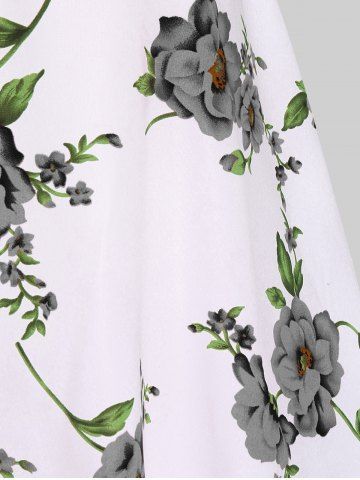 Plus Size Twisted Plunging Crop Top and 3D Flower Print Spaghetti Strap Cottagecore Dress