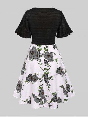 Plus Size Twisted Plunging Crop Top and 3D Flower Print Spaghetti Strap Cottagecore Dress