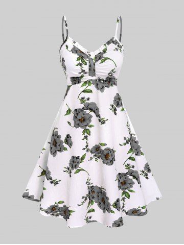 Plus Size Twisted Plunging Crop Top and 3D Flower Print Spaghetti Strap Cottagecore Dress