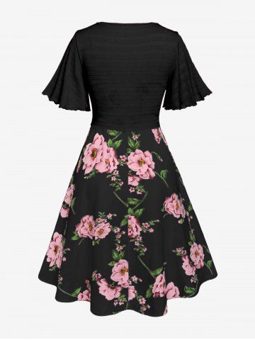Plus Size Twisted Plunging Crop Top and 3D Flower Print Spaghetti Strap Cottagecore Dress