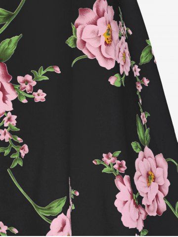 Plus Size Twisted Plunging Crop Top and 3D Flower Print Spaghetti Strap Cottagecore Dress