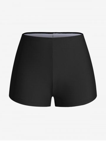 Gothic Skull Plaid Padded Boyleg Strappy Modest Tankini Swimsuit