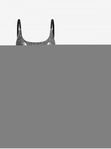 Plus Size Skull Rose Wing Print Cinched Boyshorts Tankini Swimsuit - GRAY - 2X | US 18-20