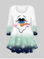 Plus Size Christmas Santa Claus Snowflake Ombre Colorblock Print T-shirt -  