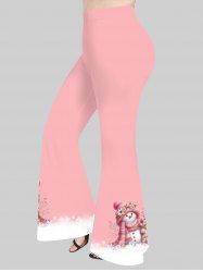 Plus Size Christmas Ball Snowman Flowers Snowflake Colorblock Print Flare Pants -  