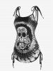 Plus Size Skull Rose Tie Dye Print Cinched Ruched Tie Boyshorts Tankini Swimsuit -  