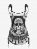Plus Size Skull Rose Tie Dye Print Cinched Ruched Tie Boyshorts Tankini Swimsuit -  