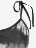 Plus Size Skull Rose Tie Dye Print Cinched Ruched Tie Boyshorts Tankini Swimsuit -  