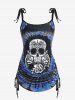 Plus Size Skull Rose Tie Dye Print Cinched Ruched Tie Boyshorts Tankini Swimsuit -  