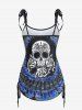 Plus Size Skull Rose Tie Dye Print Cinched Ruched Tie Boyshorts Tankini Swimsuit -  