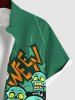 Chemise boutonnée avec poche pour homme, imprimé Halloween crânes, zombies et lettres - Vert M