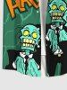 Chemise boutonnée avec poche pour homme, imprimé Halloween crânes, zombies et lettres - Vert M
