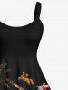 Plus Size Christmas Sled Elk Santa Claus Coconut Tree Print Tank Dress -  