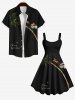 Plus Size Christmas Sled Elk Santa Claus Coconut Tree Print Tank Dress -  