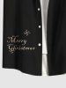 Plus Size Christmas Sled Elk Santa Claus Coconut Tree Print Buttons Pocket Shirt For Men -  