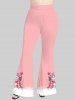 Plus Size Christmas Ball Snowman Flowers Snowflake Colorblock Print Flare Pants -  