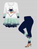 Plus Size Christmas Santa Claus Snowflake Ombre Colorblock Print T-shirt -  