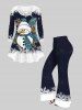 Plus Size Christmas Tree Snowman Snowflake Colorblock Print T-shirt -  
