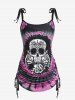 Plus Size Skull Rose Tie Dye Print Cinched Ruched Tie Boyshorts Tankini Swimsuit -  
