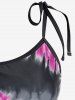 Plus Size Skull Rose Tie Dye Print Cinched Ruched Tie Boyshorts Tankini Swimsuit -  
