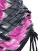 Plus Size Skull Rose Tie Dye Print Cinched Ruched Tie Boyshorts Tankini Swimsuit -  