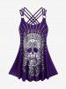 Plus Size Modest Skull Rose Print Rings Crisscross Boyshorts Tankini Swimsuit -  
