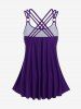 Plus Size Modest Skull Rose Print Rings Crisscross Boyshorts Tankini Swimsuit -  