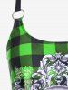 Gothic Skull Plaid Padded Boyleg Strappy Modest Tankini Swimsuit -  