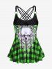 Gothic Skull Plaid Padded Boyleg Strappy Modest Tankini Swimsuit -  