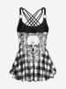 Gothic Skull Plaid Padded Boyleg Strappy Modest Tankini Swimsuit -  