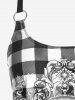 Gothic Skull Plaid Padded Boyleg Strappy Modest Tankini Swimsuit -  