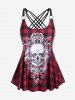 Gothic Skull Plaid Padded Boyleg Strappy Modest Tankini Swimsuit -  
