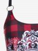 Gothic Skull Plaid Padded Boyleg Strappy Modest Tankini Swimsuit -  