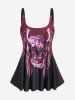 Plus Size Skull Rose Wing Print Cinched Boyshorts Tankini Swimsuit -  