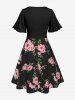 Plus Size Twisted Plunging Crop Top and 3D Flower Print Spaghetti Strap Cottagecore Dress -  