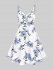Haut Court Plongeant Tordu et Robe à Bretelle Fine Fleur Imprimée de Grande Taille - Bleu 4X | US 26-28