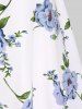 Haut Court Plongeant Tordu et Robe à Bretelle Fine Fleur Imprimée de Grande Taille - Bleu 4X | US 26-28