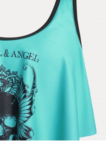 Plus Size & Curve Gothic Skull Print Ruffled Overlay Tankini Swimwear