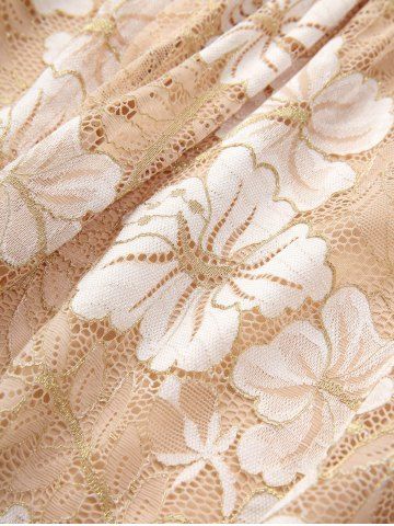 Plus Size Floral Lace Panel Gold Line Ruched Layered A Line Milkmaid Dress