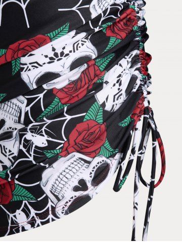 Plus Size & Curve Skull Rose Print Crossover Three Piece Bikini Swimsuit