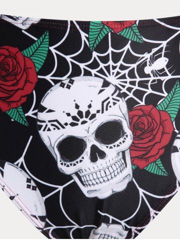 Plus Size & Curve Skull Rose Print Crossover Three Piece Bikini Swimsuit